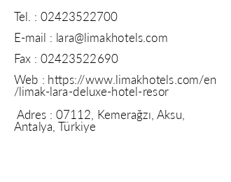 Limak Lara Deluxe Hotel & Resort iletiim bilgileri